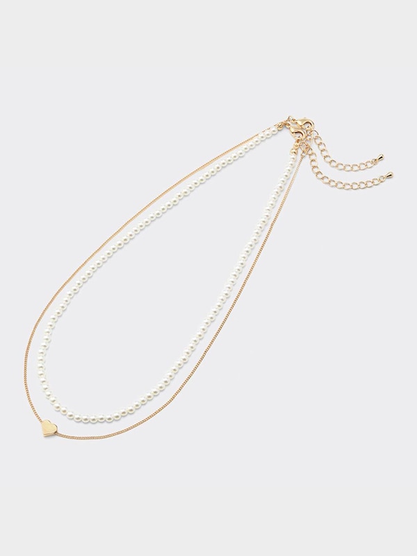 ハートモチーフ&パールライクネックレス