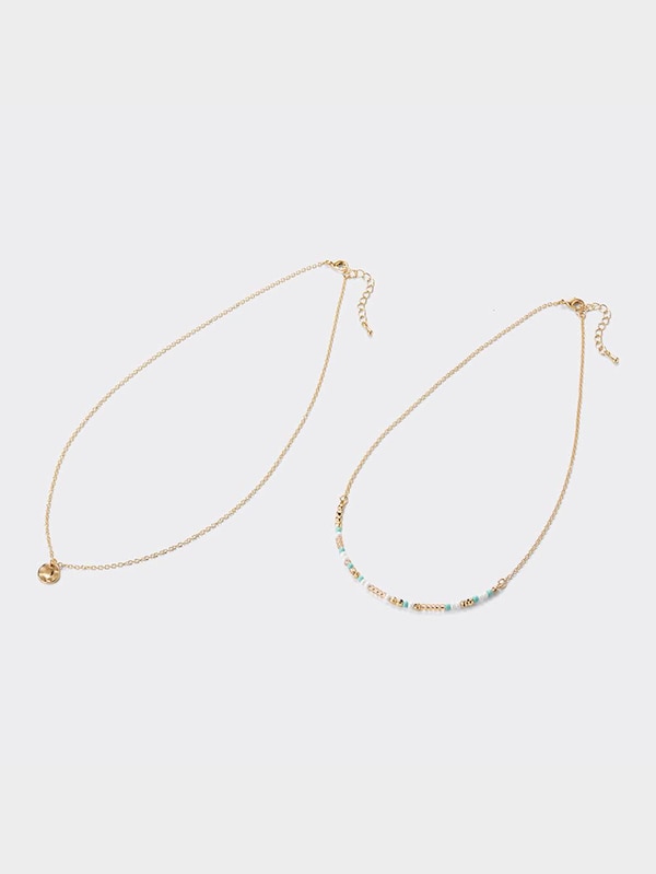 ビーズ&メタルコインネックレス