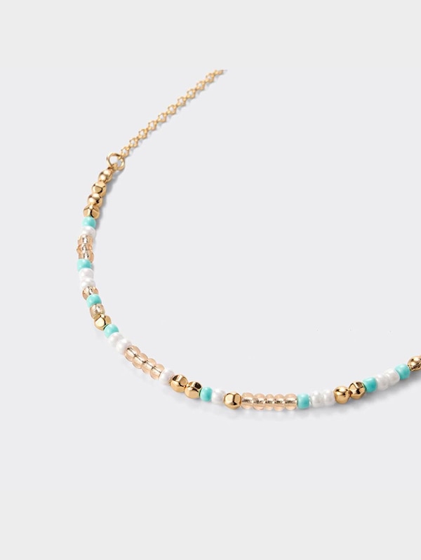 ビーズ&メタルコインネックレス