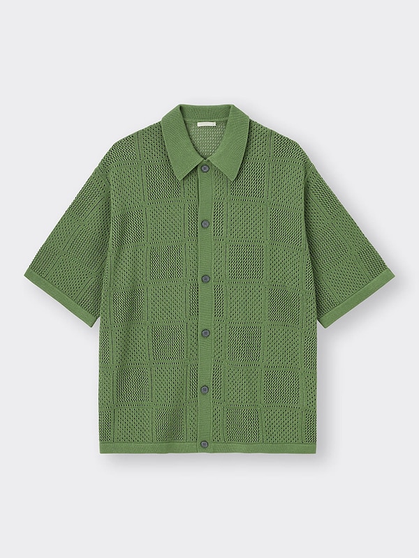 ウォッシャブルメッシュニットシャツ(5分袖)