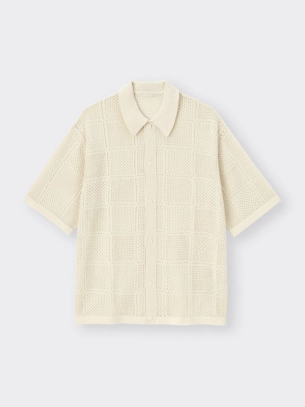ウォッシャブルメッシュニットシャツ(5分袖)