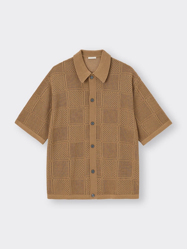ウォッシャブルメッシュニットシャツ(5分袖)