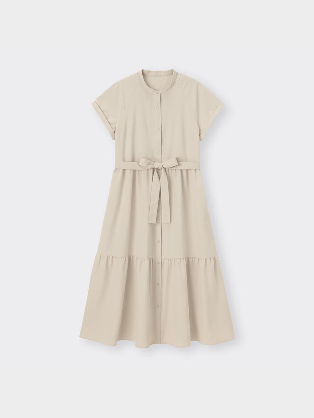 美品✨アイシービー Geometric 5分袖 ワンピース ベルト バンドカラー ENGINEERED GARMENTS｜コットン ビッグプレイド バンドカラー