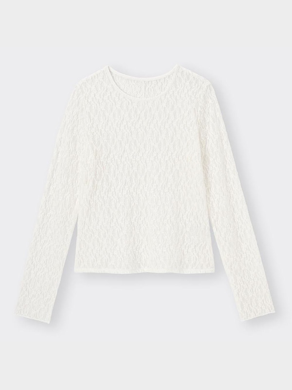 レースクルーネックT(長袖)Q+E