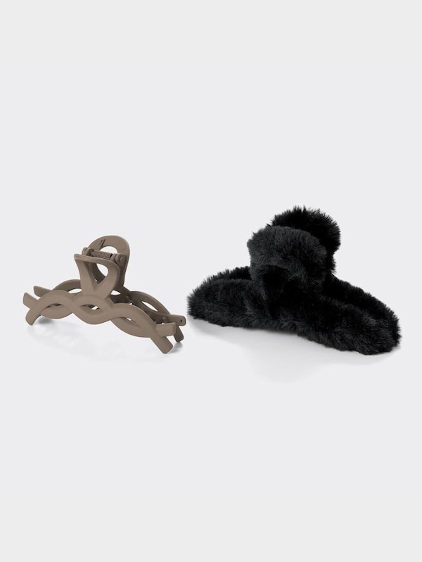 フェイクファーヘアクリップセット2P