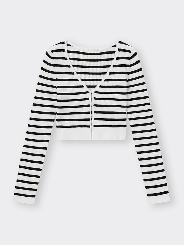 UVカットクロップドカーディガン(長袖)(ボーダー)