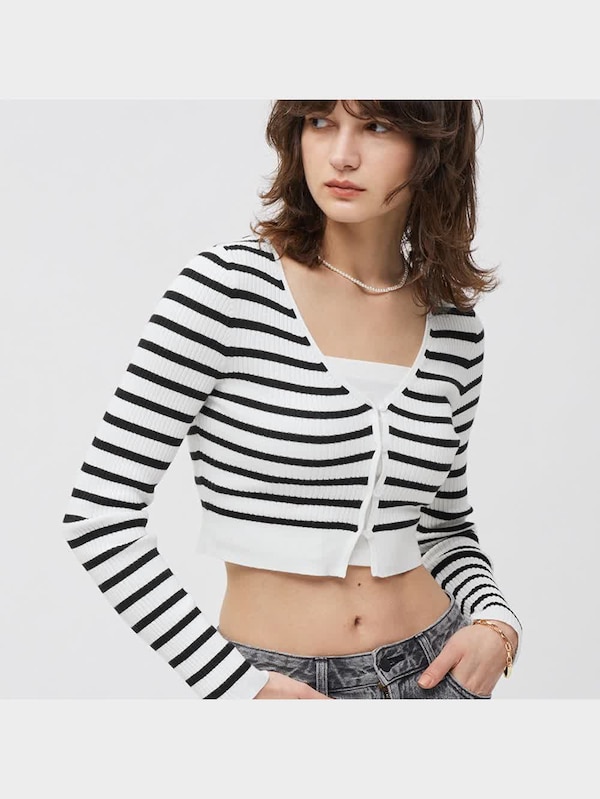 UVカットクロップドカーディガン(長袖)(ボーダー)