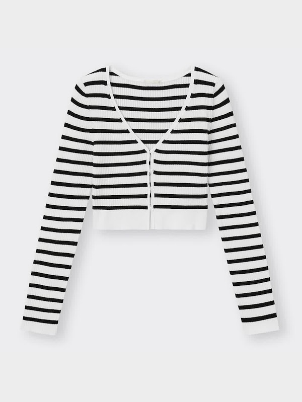 UVカットクロップドカーディガン(長袖)(ボーダー)