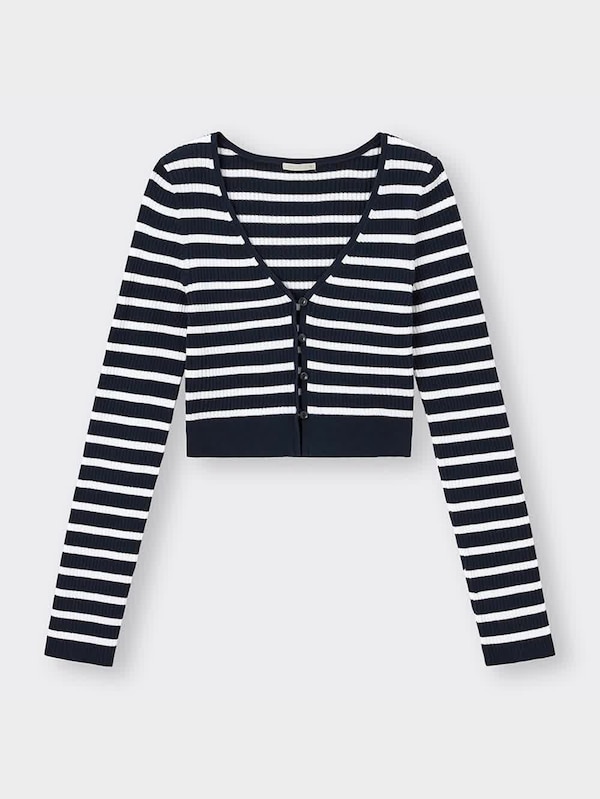 UVカットクロップドカーディガン(長袖)(ボーダー)