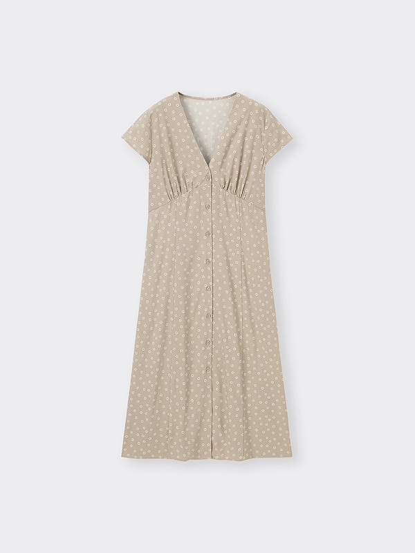 Vネックプリントワンピース(半袖)(フラワーC)+X