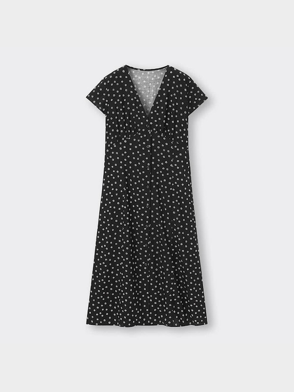 Vネックプリントワンピース(半袖)(フラワーC)+X