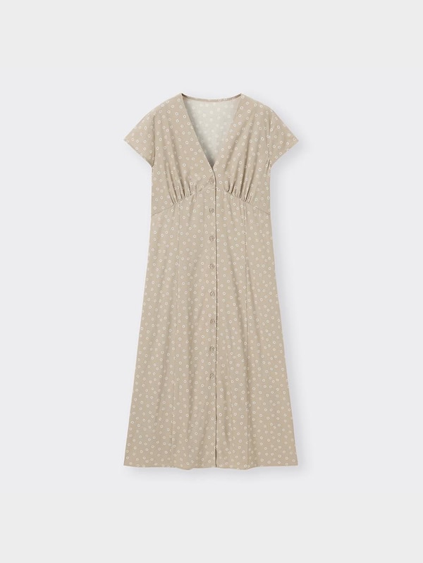 Vネックプリントワンピース(半袖)(フラワーC)+X