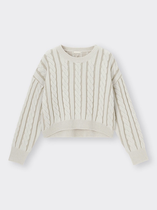 ケーブルクルーネックセーター(長袖)Q