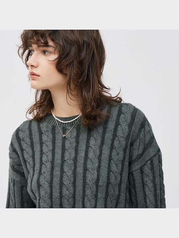 ケーブルクルーネックセーター(長袖)Q