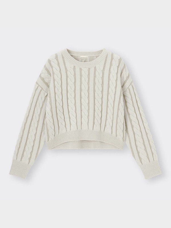 ケーブルクルーネックセーター(長袖)Q