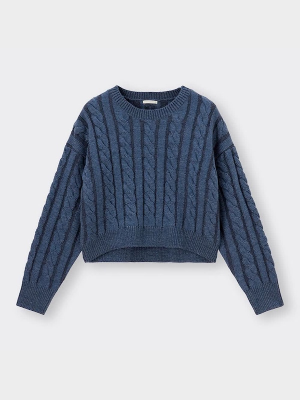 ケーブルクルーネックセーター(長袖)Q