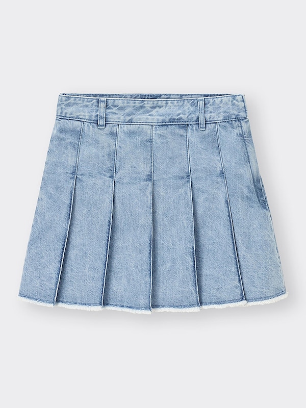 デニムローウエストプリーツミニスカートQ