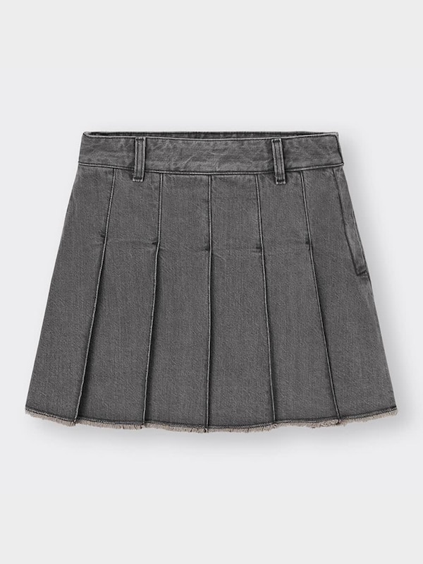 デニムローウエストプリーツミニスカートQ