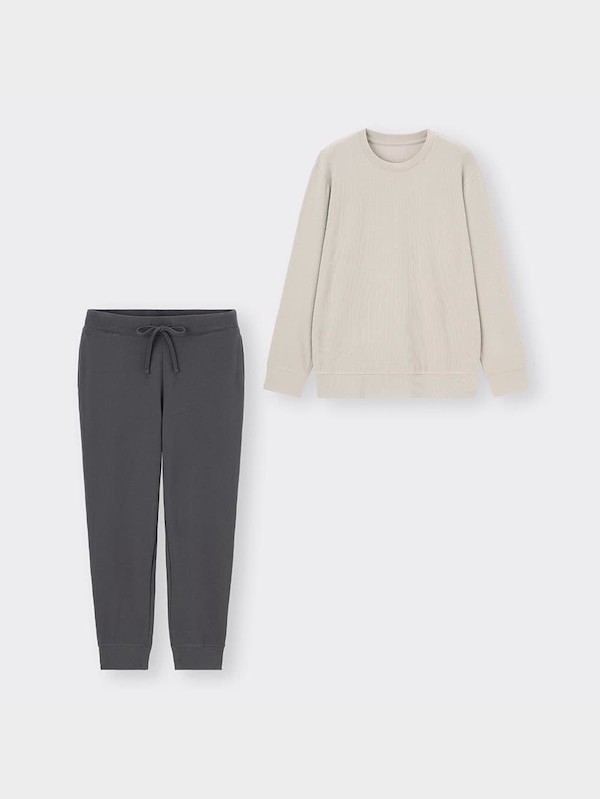 ストレッチソフトワッフルラウンジセット(長袖&ロングパンツ)