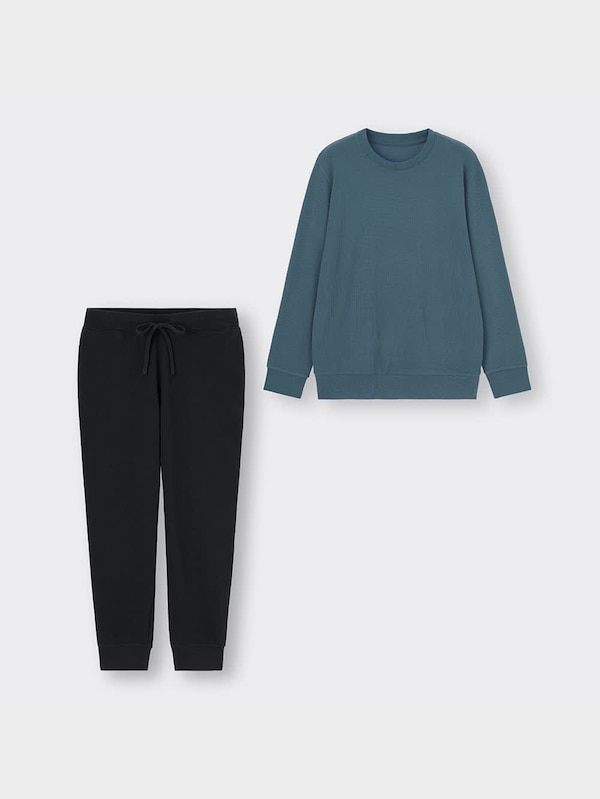 ストレッチソフトワッフルラウンジセット(長袖&ロングパンツ)