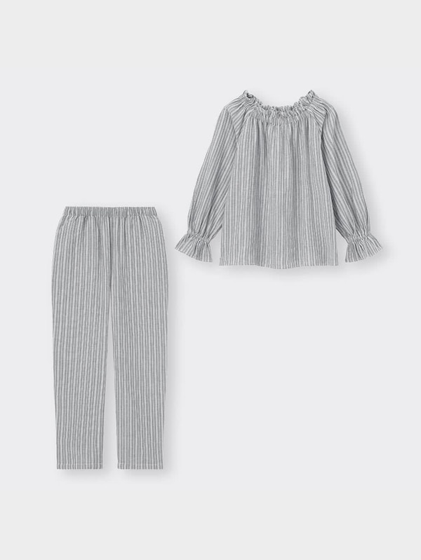 オーガニックコットンプルオーバーパジャマ長袖&ロングパンツ+E