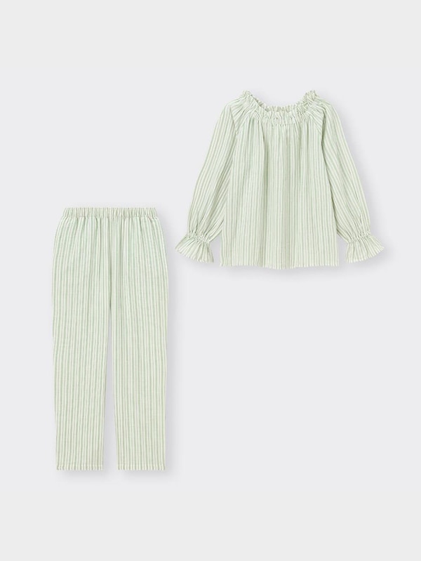 オーガニックコットンプルオーバーパジャマ長袖&ロングパンツ+E