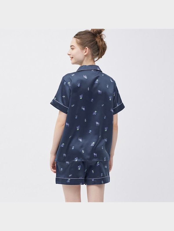 サテンパジャマ(半袖&ショートパンツ)(グレープ)