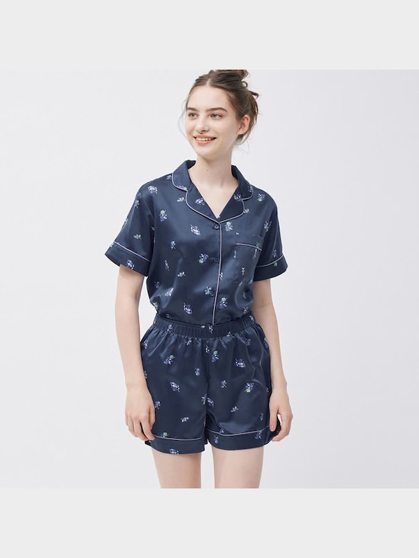 サテンパジャマ(半袖&ショートパンツ)(グレープ)