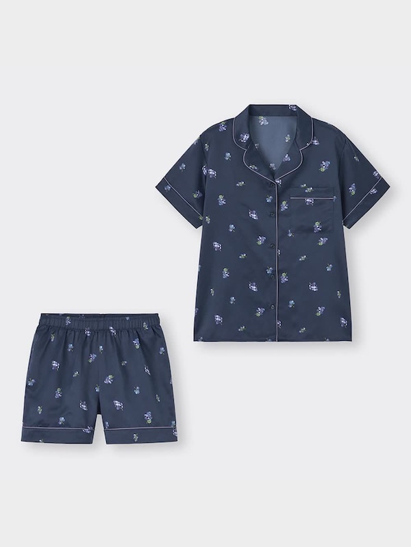 サテンパジャマ(半袖&ショートパンツ)(グレープ)