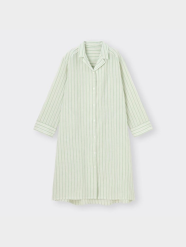 オーガニックコットンパジャマワンピース(長袖)ストライプ+X