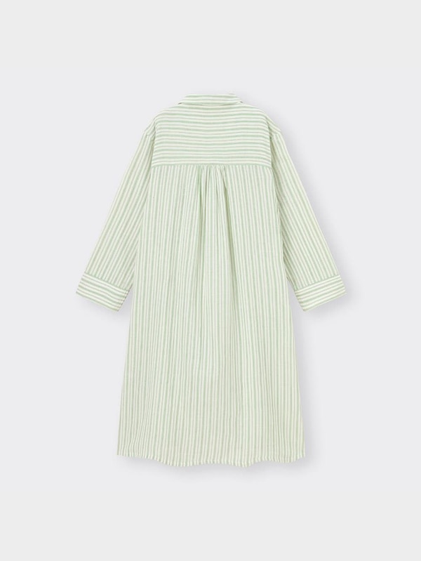 オーガニックコットンパジャマワンピース(長袖)ストライプ+X