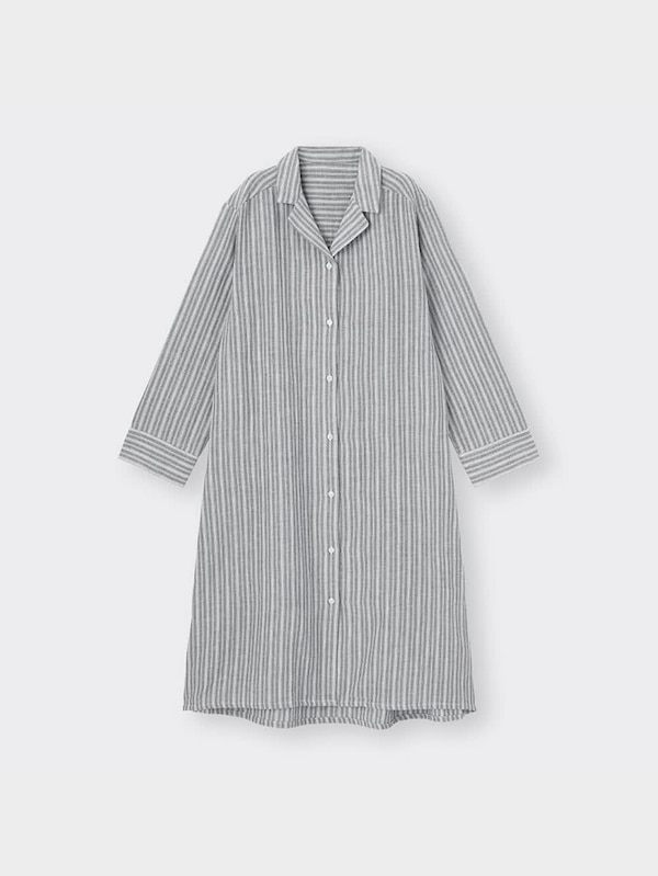 オーガニックコットンパジャマワンピース(長袖)ストライプ+X