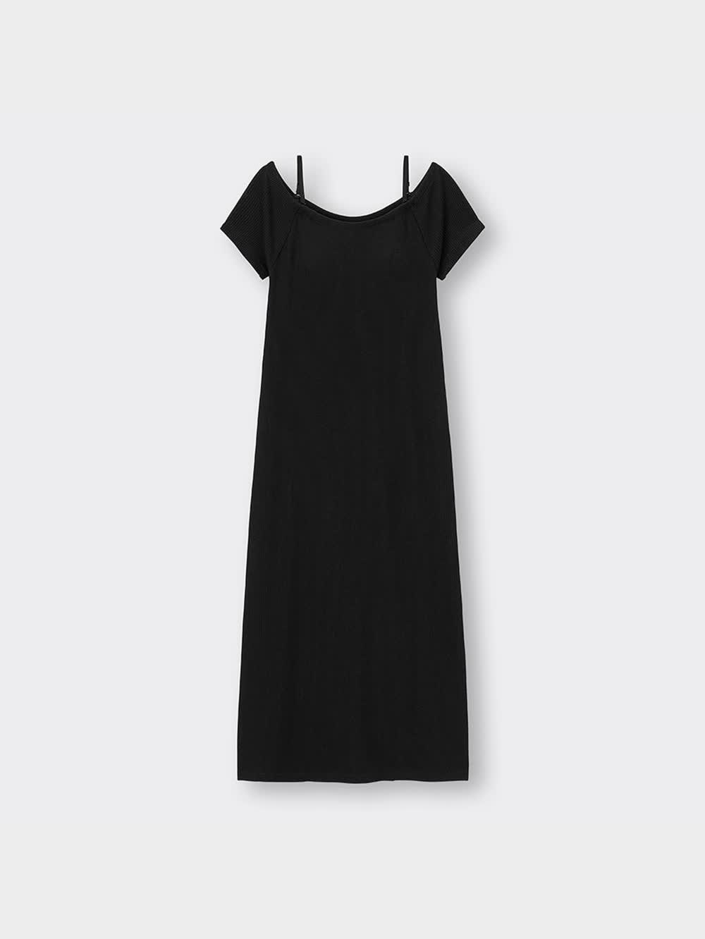 よ♡ GU公式 | ブラフィールリブオフショルダーワンピース(半袖)+E