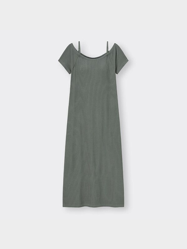 ブラフィールリブオフショルダーワンピース(半袖)+E