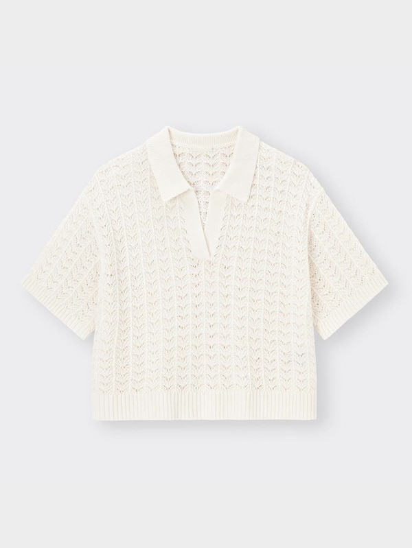 透かし編みスキッパーポロセーター(半袖)