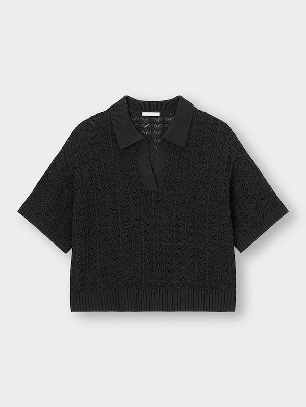 透かし編みスキッパーポロセーター(半袖)