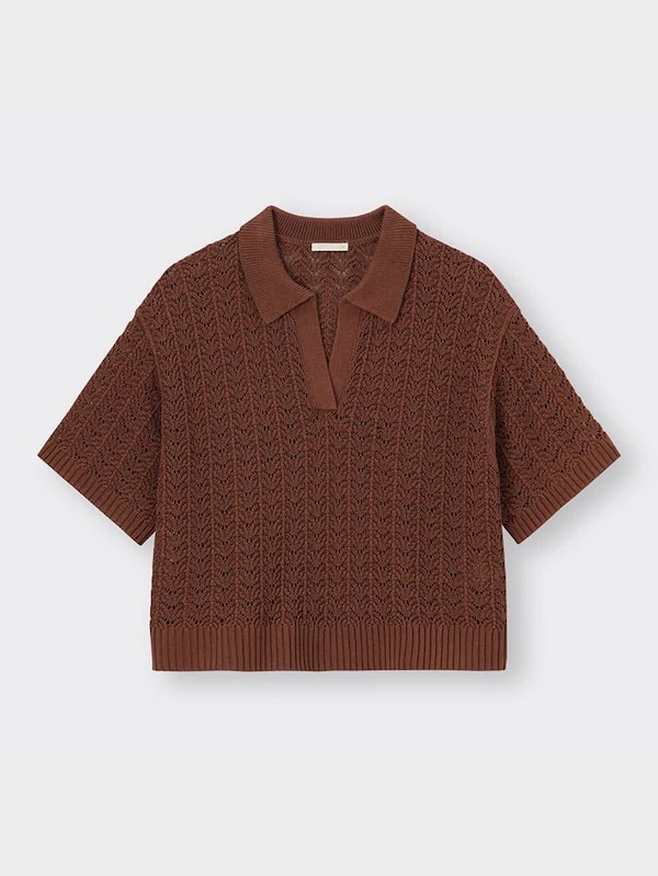 透かし編みスキッパーポロセーター(半袖)