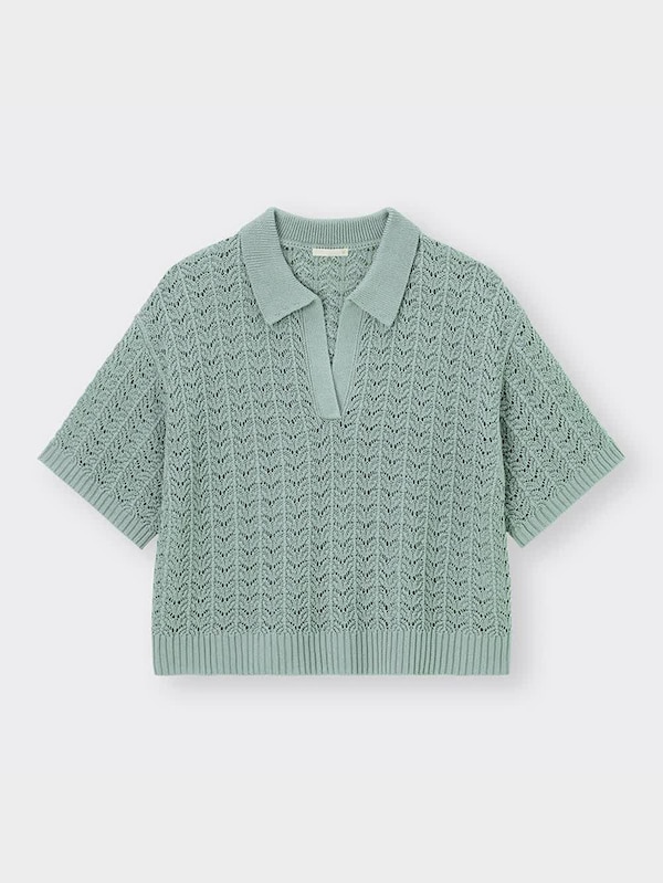 透かし編みスキッパーポロセーター(半袖)