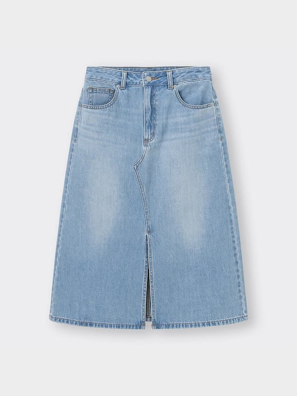 デニムフロントスリットミディスカート+EC(丈短め74cm～78cm)