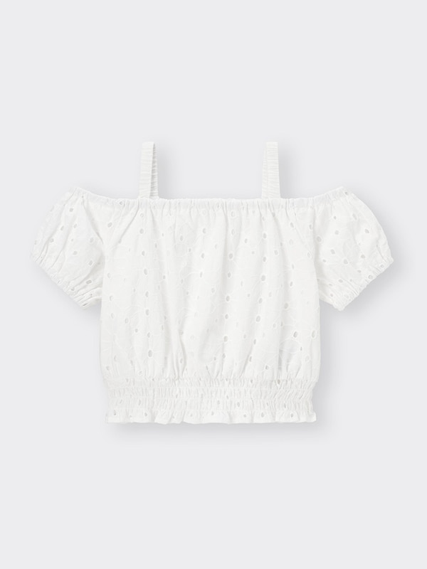GIRLSオフショルダーコットンレースブラウス(半袖)