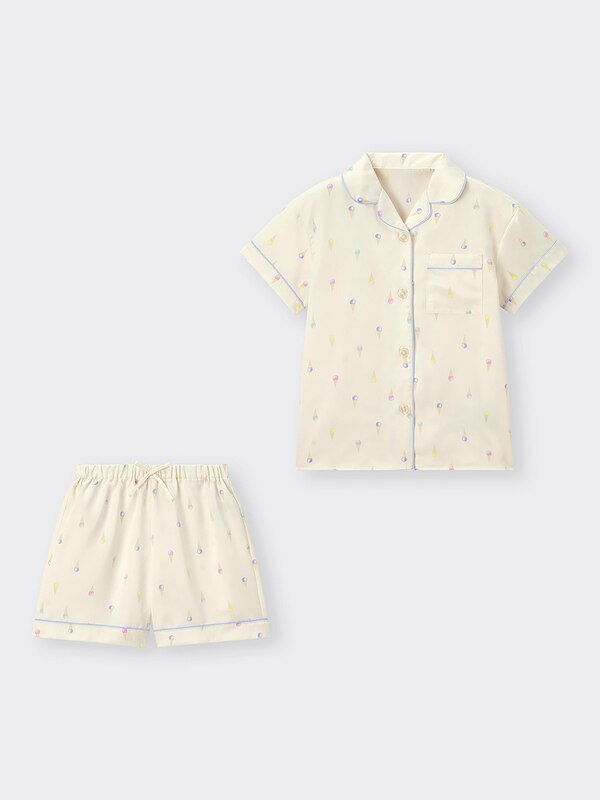 GIRLSサテンパジャマ(半袖&ショートパンツ)(アイスクリーム)