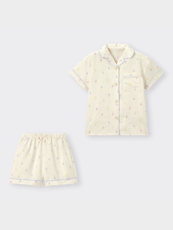 GIRLSサテンパジャマ(半袖&ショートパンツ)(アイスクリーム)