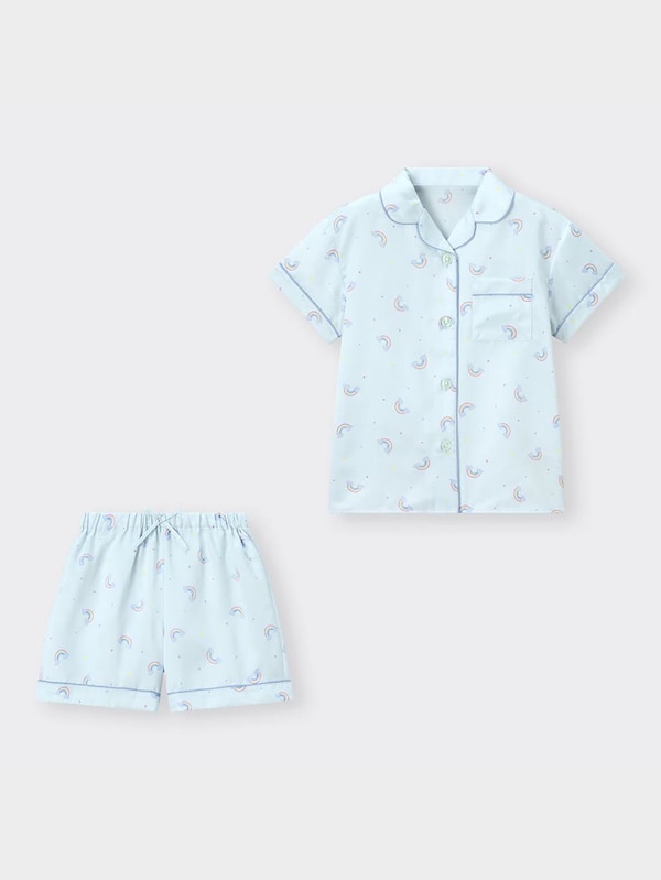 GIRLSサテンパジャマ(半袖&ショートパンツ)(レインボー)