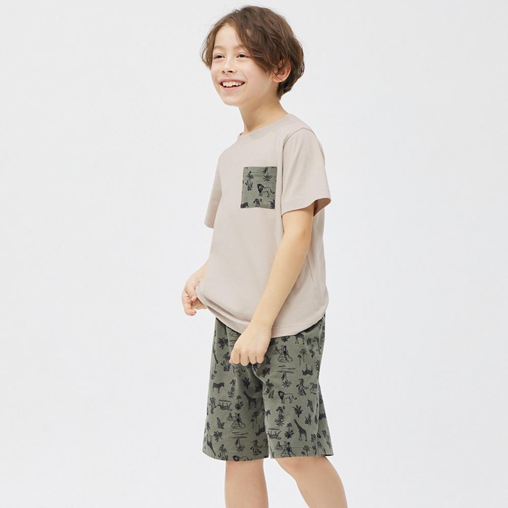 KIDS(男女兼用)コットンラウンジセット(半袖&ショートパンツ)(サファリ)