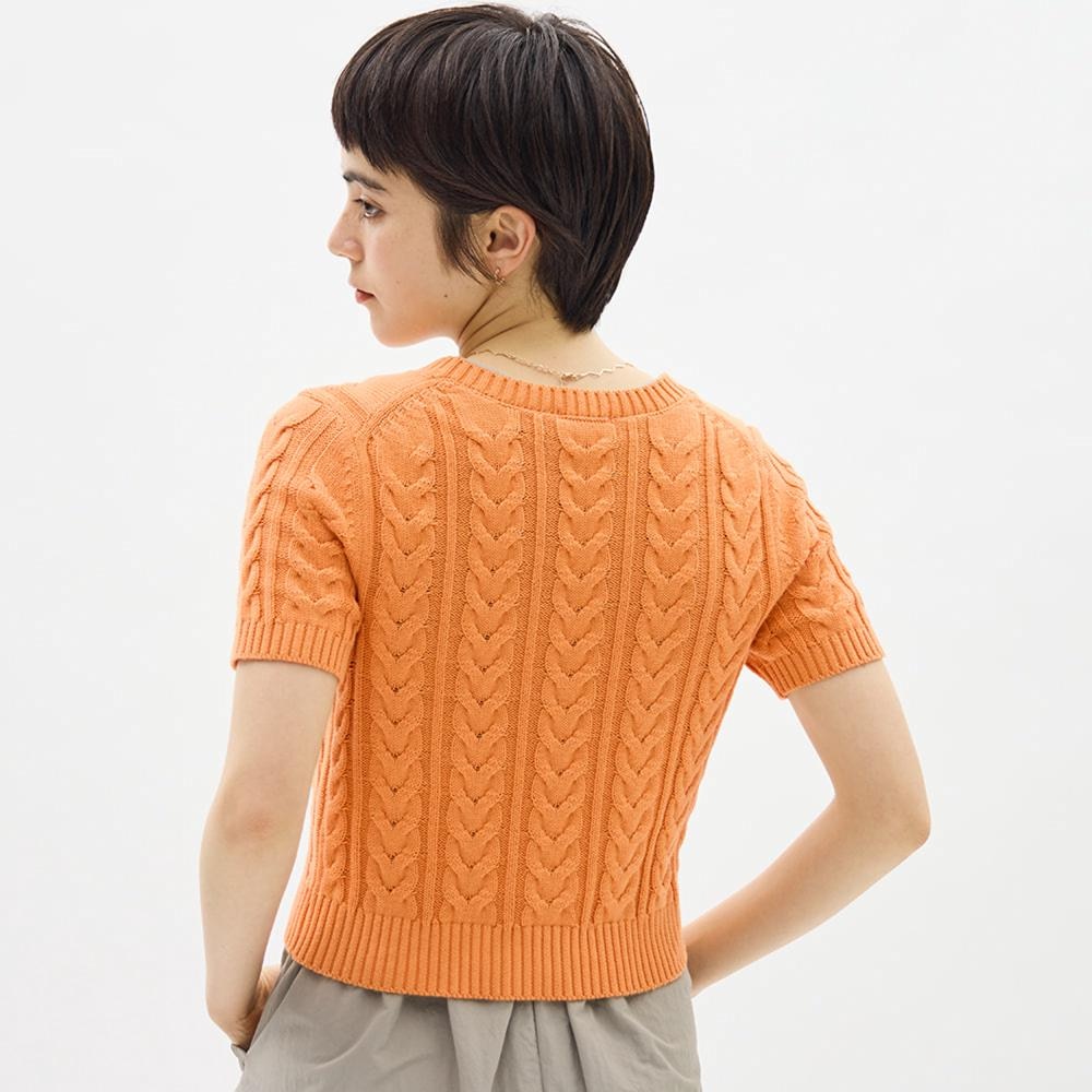 GU公式 | ケーブルクルーネックセーター(半袖)