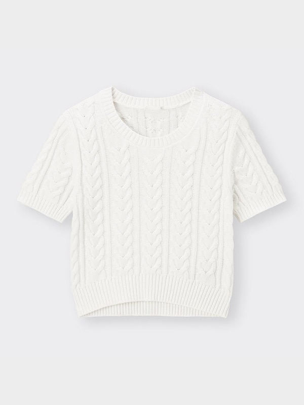 ケーブルクルーネックセーター(半袖)