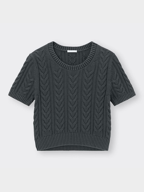 ケーブルクルーネックセーター(半袖)