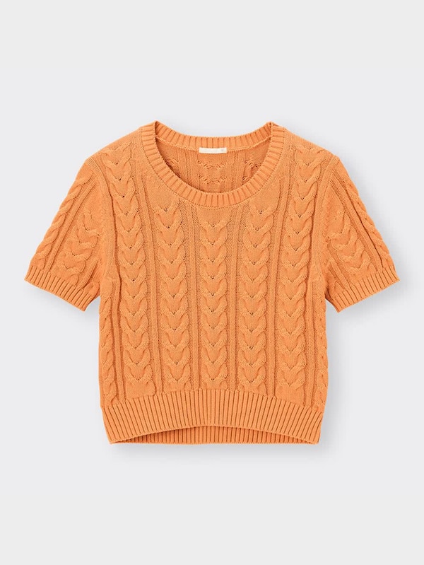 ケーブルクルーネックセーター(半袖)