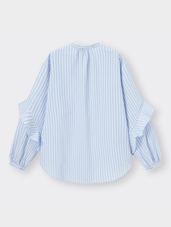 ラッフルスリーブブラウス(長袖)(ストライプ)