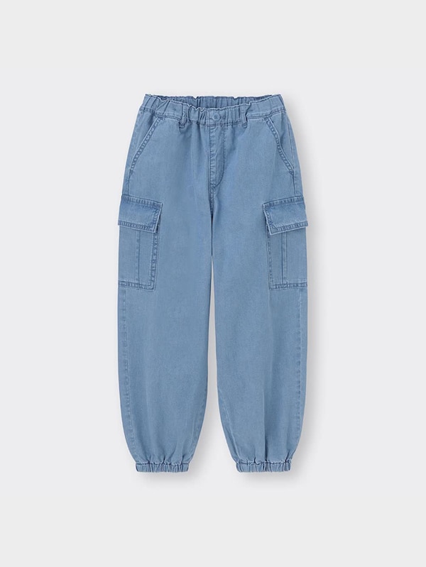 KIDS(男女兼用)デニムワイドカーゴジョガーパンツ
